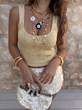 Gold Y2K Casual Women's Knit Camisole Tank Top